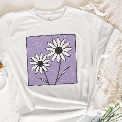 Purple Background Daisies PNG, Hand Drawn Daisy Flower Sublimation - 300