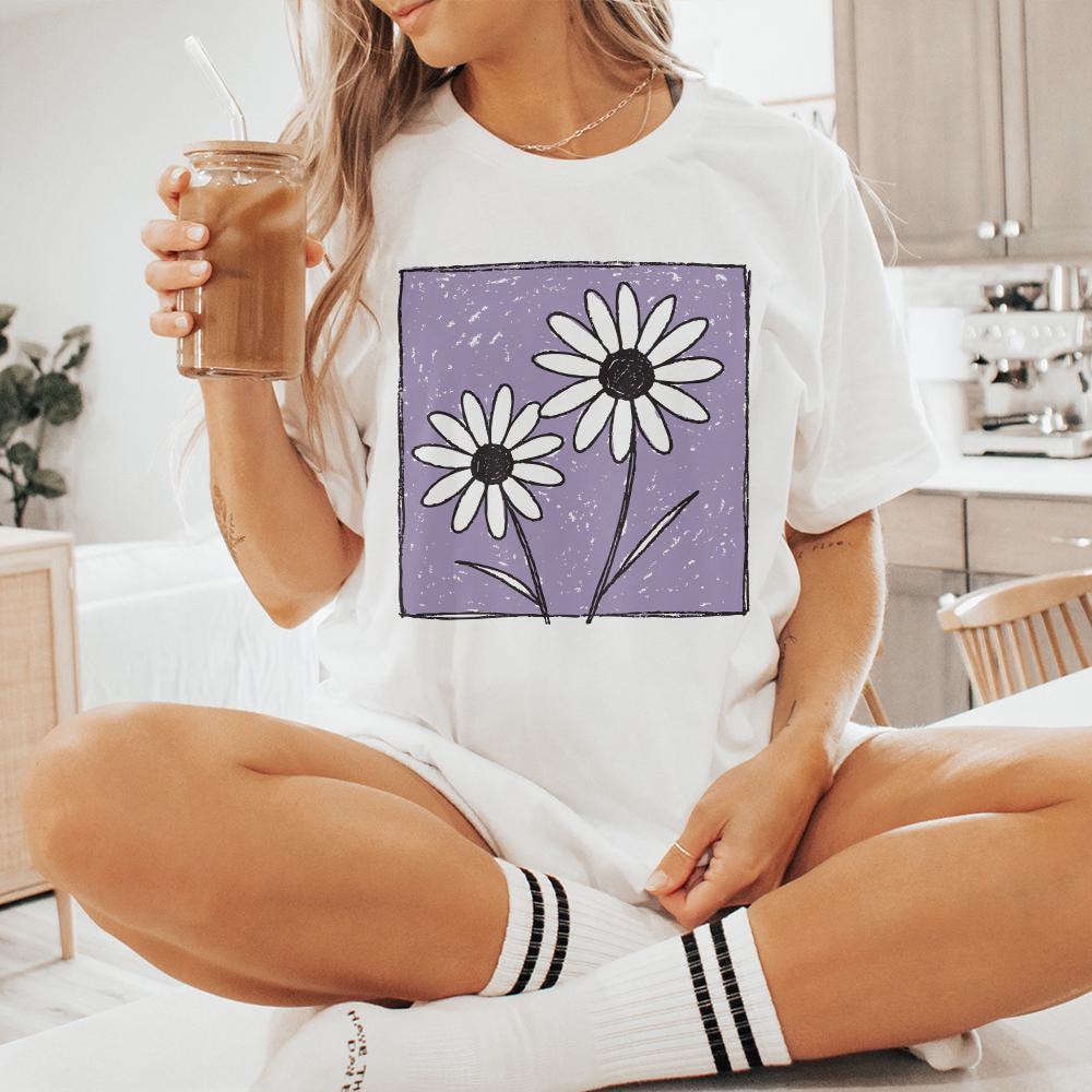 Purple Background Daisies PNG, Hand Drawn Daisy Flower Sublimation - 300