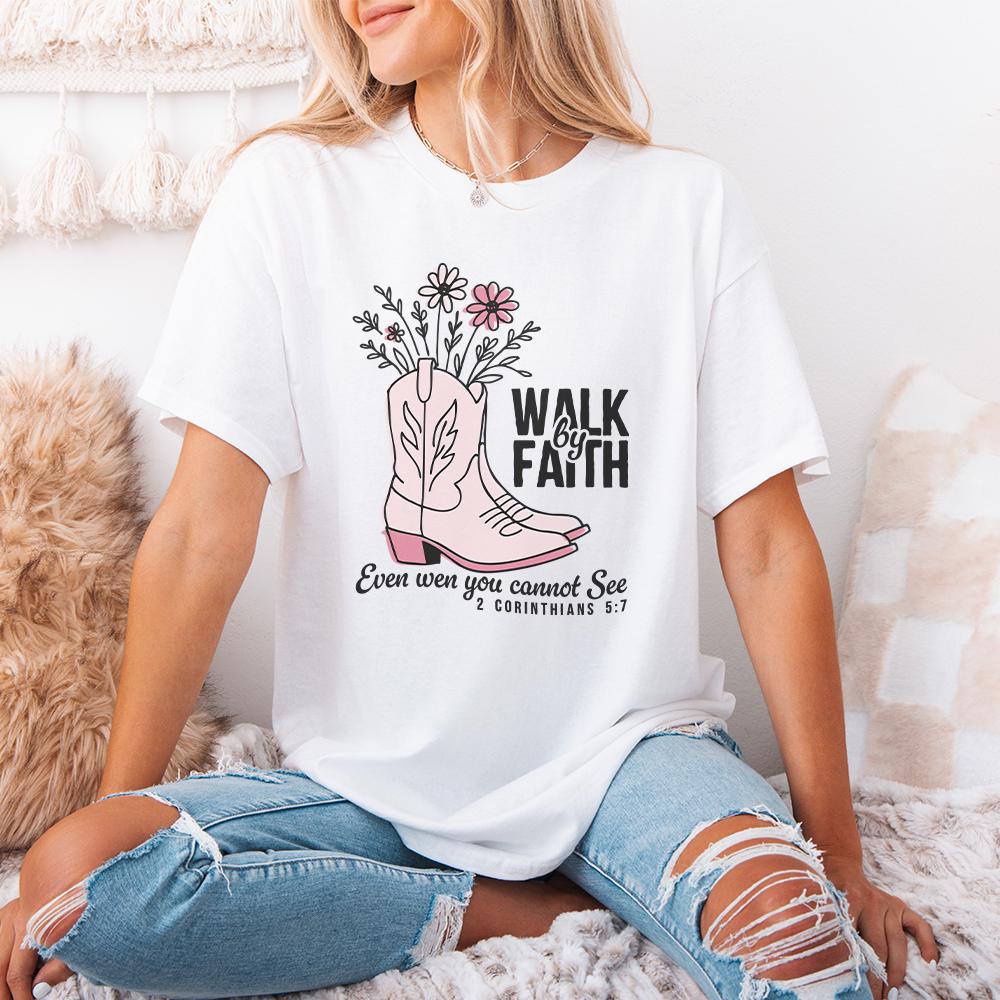 Walk by Faith Cowgirl Boots PNG, Custom DTF Transfer - 300 DPI Design for