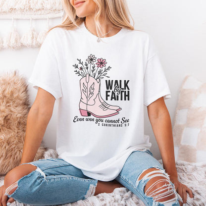 Walk by Faith Cowgirl Boots PNG, Custom DTF Transfer - 300 DPI Design for