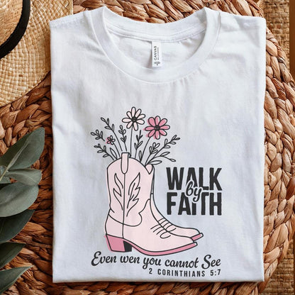 Walk by Faith Cowgirl Boots PNG, Custom DTF Transfer - 300 DPI Design for