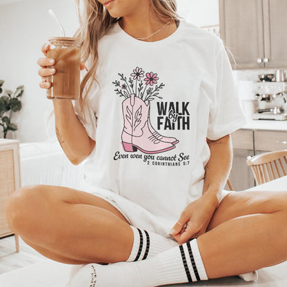 Walk by Faith Cowgirl Boots PNG, Custom DTF Transfer - 300 DPI Design for