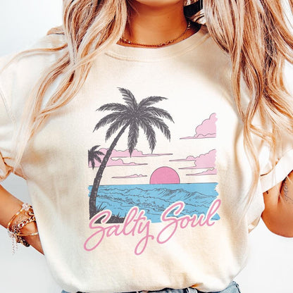 Retro Summer Salty Soul Png, Summer Shirt Designs - 300 DPI Design for