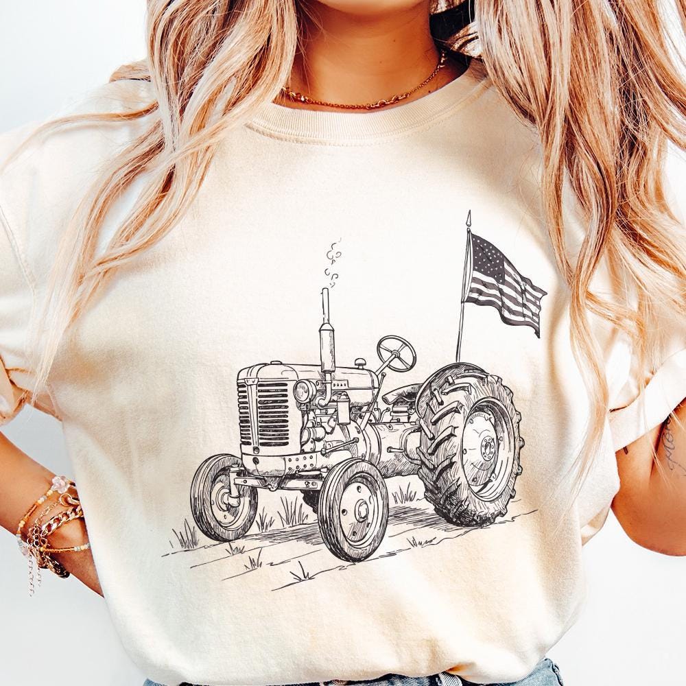 Vintage Tractor PNG, Patriotic Tractor - 300 DPI Design for T-Shirt