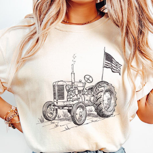 Vintage Tractor PNG, Patriotic Tractor - 300 DPI Design for T-Shirt