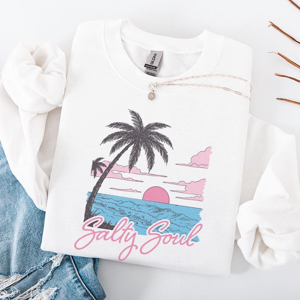 Retro Summer Salty Soul Png, Summer Shirt Designs - 300 DPI Design for