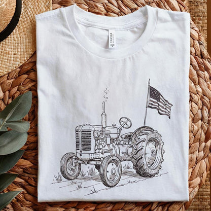 Vintage Tractor PNG, Patriotic Tractor - 300 DPI Design for T-Shirt