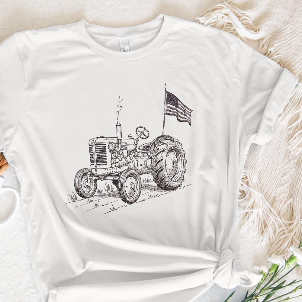 Vintage Tractor PNG, Patriotic Tractor - 300 DPI Design for T-Shirt