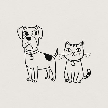 Cute Dog and Cat PNG, Cartoon Pet Friends Digital Download - 300 DPI