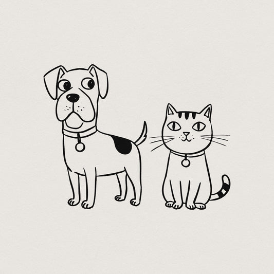Cute Dog and Cat PNG, Cartoon Pet Friends Digital Download - 300 DPI