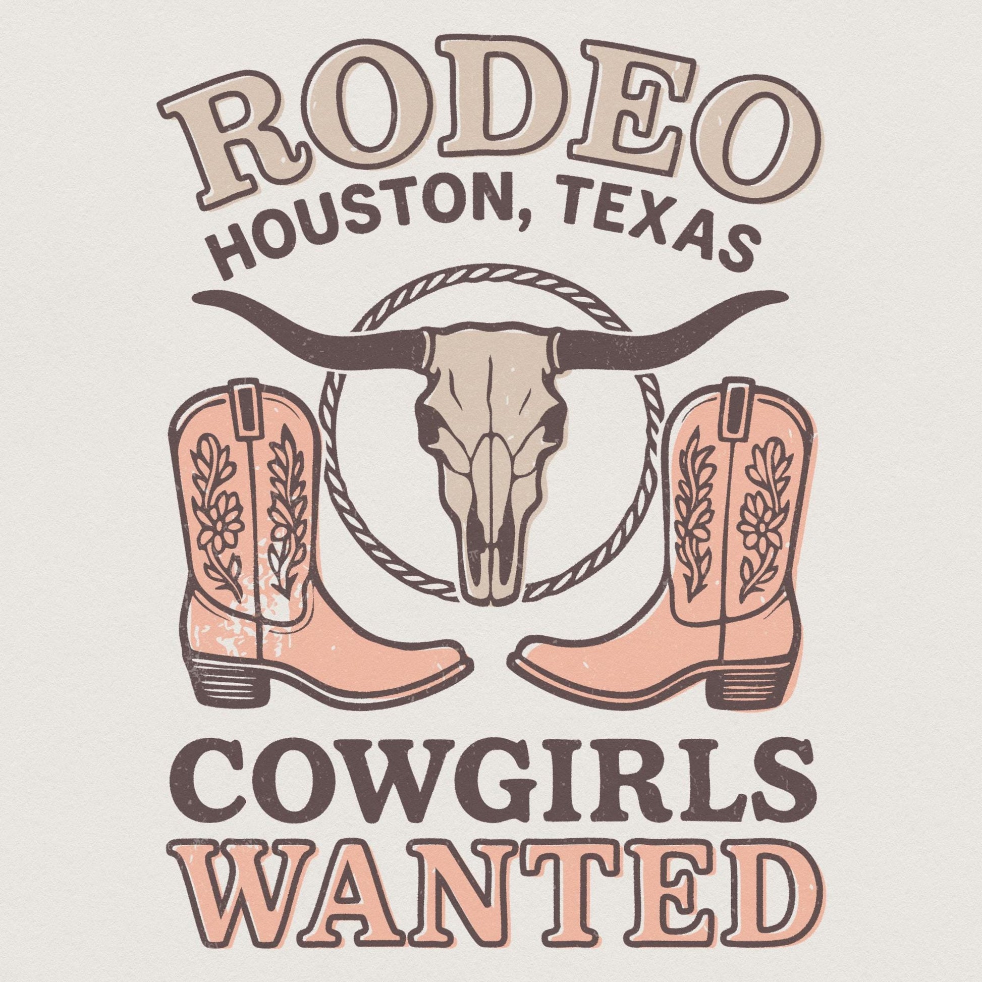 Rodeo Texas Cowgirl Retro PNG, Distressed Cowgirl Boots - 300 DPI Design