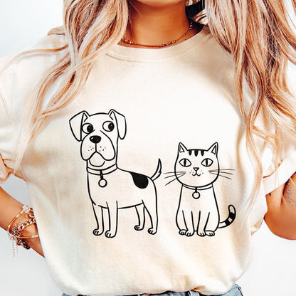 Cute Dog and Cat PNG, Cartoon Pet Friends Digital Download - 300 DPI