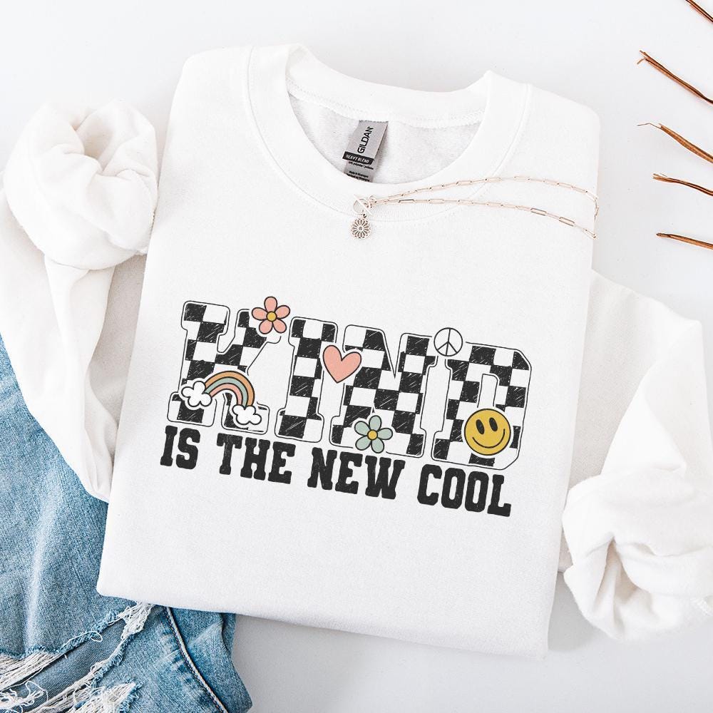 Kind is the New Cool PNG, Retro Sublimation Design - 300 DPI Design for