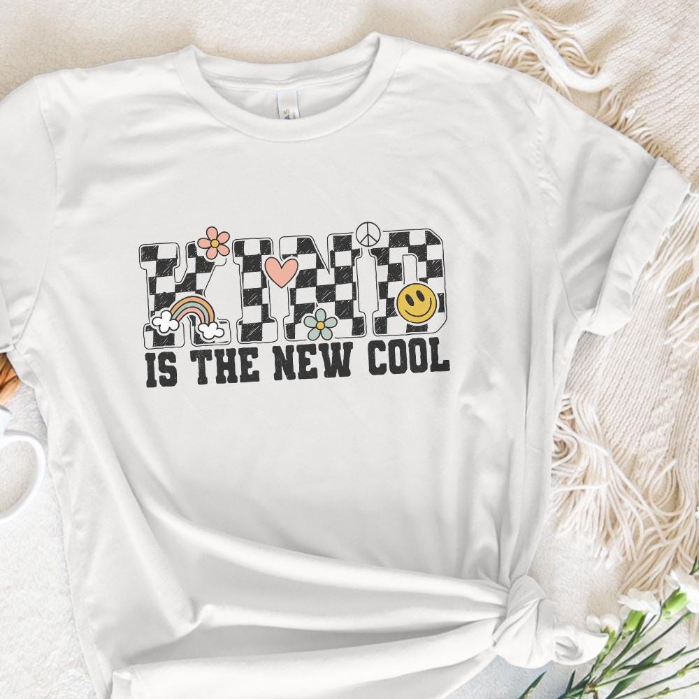 Kind is the New Cool PNG, Retro Sublimation Design - 300 DPI Design for