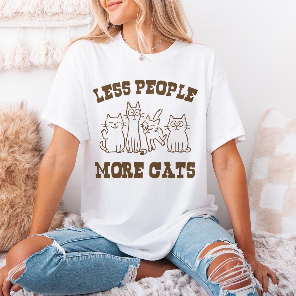 Less People More Cats Vintage Cat Lover Shirt Funny Cat Mom PNG for