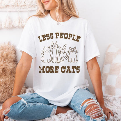 Less People More Cats Vintage Cat Lover Shirt Funny Cat Mom PNG for