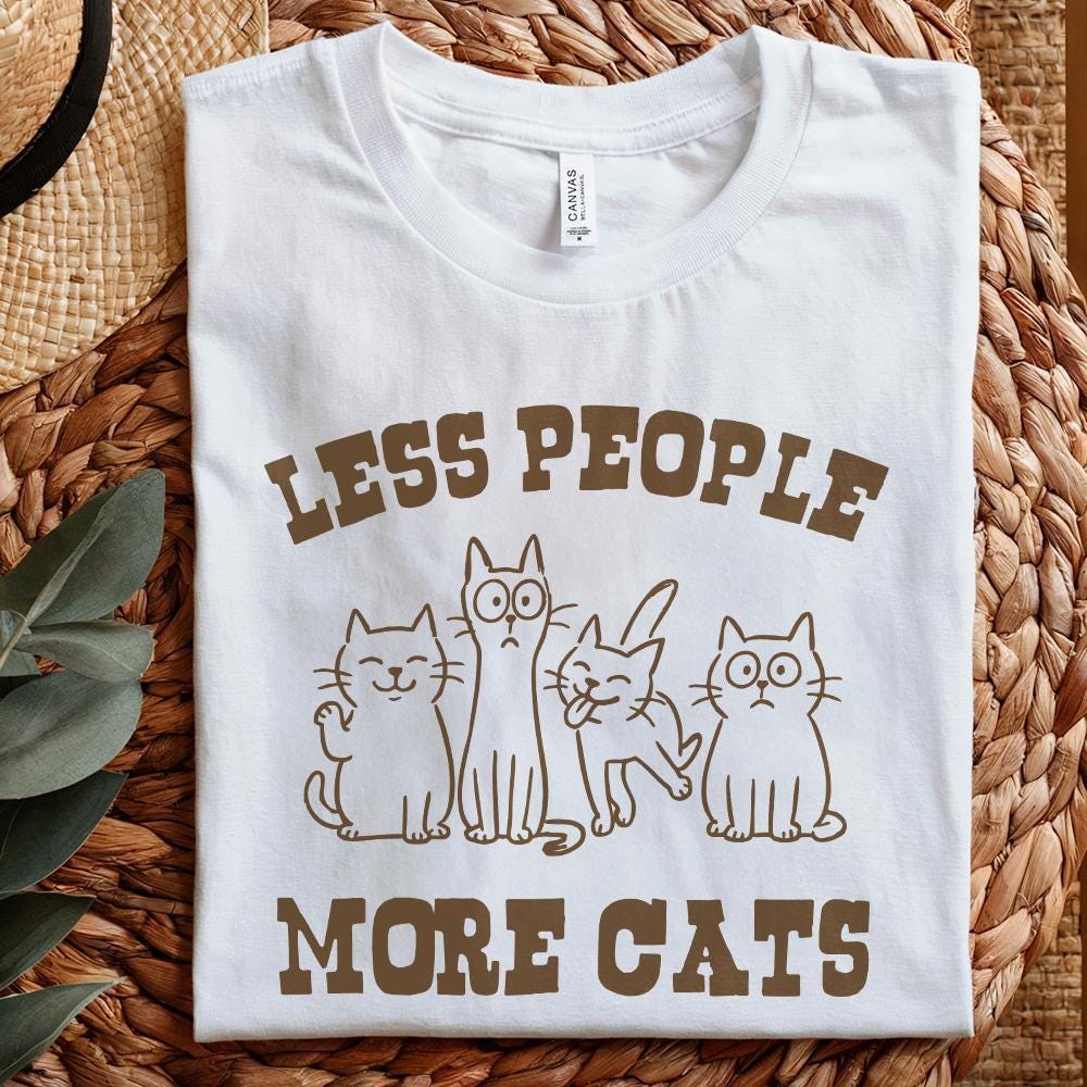 Less People More Cats Vintage Cat Lover Shirt Funny Cat Mom PNG for