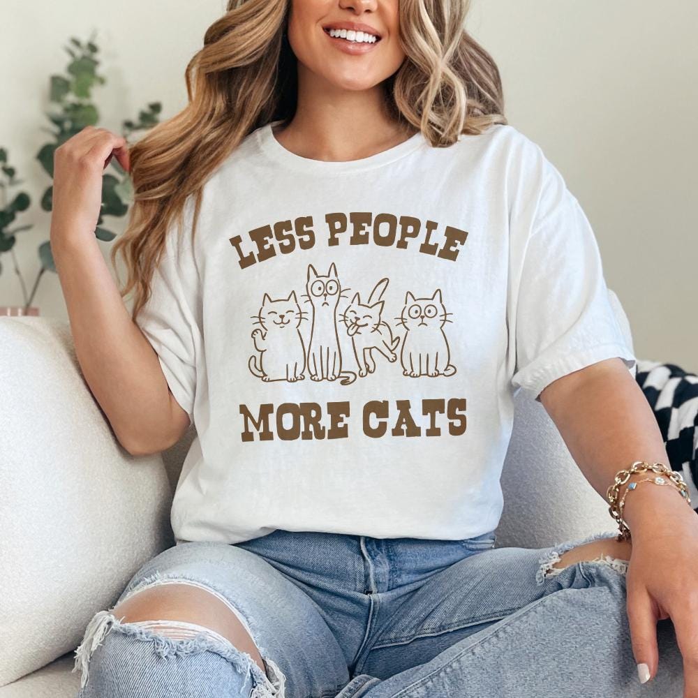 Less People More Cats Vintage Cat Lover Shirt Funny Cat Mom PNG for