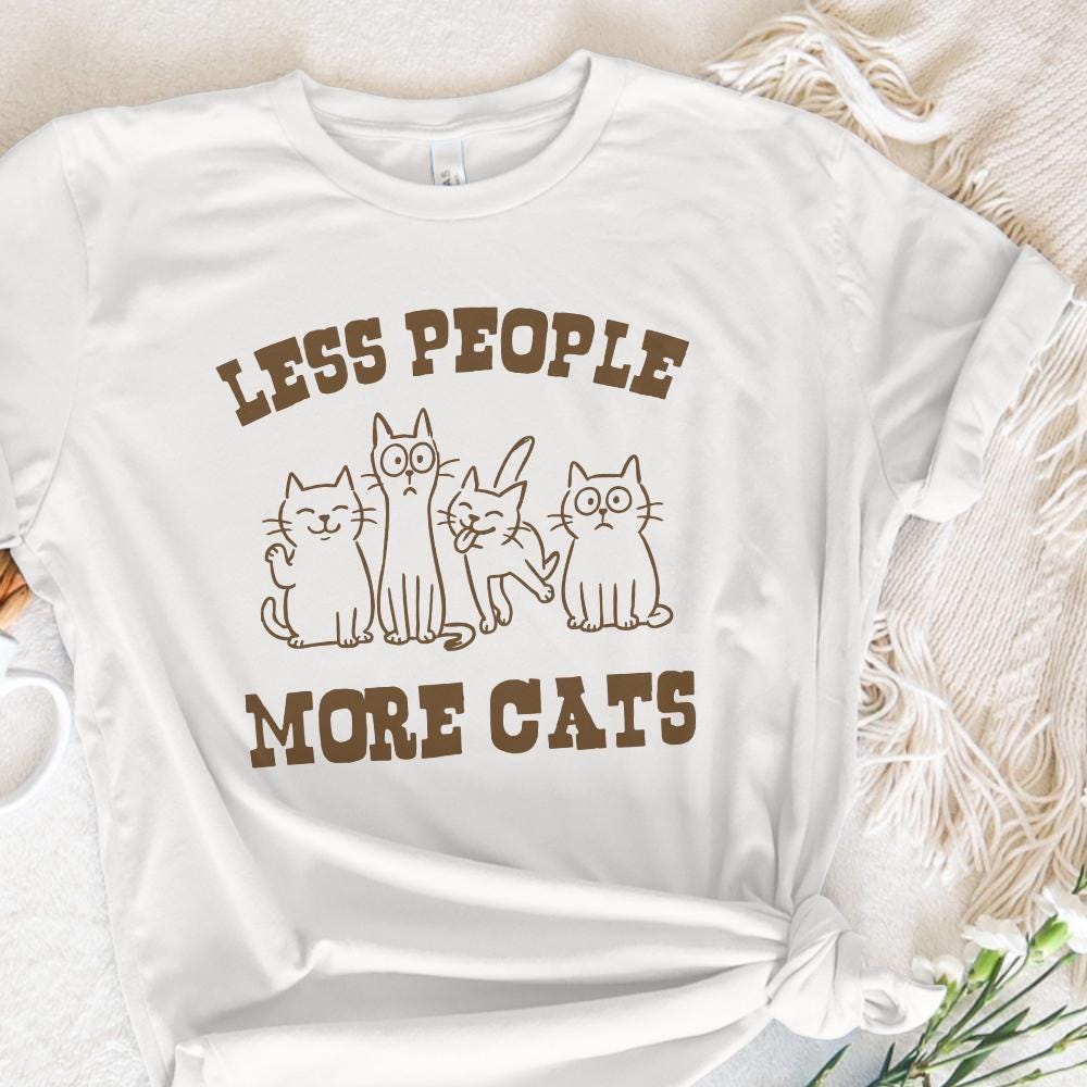 Less People More Cats Vintage Cat Lover Shirt Funny Cat Mom PNG for