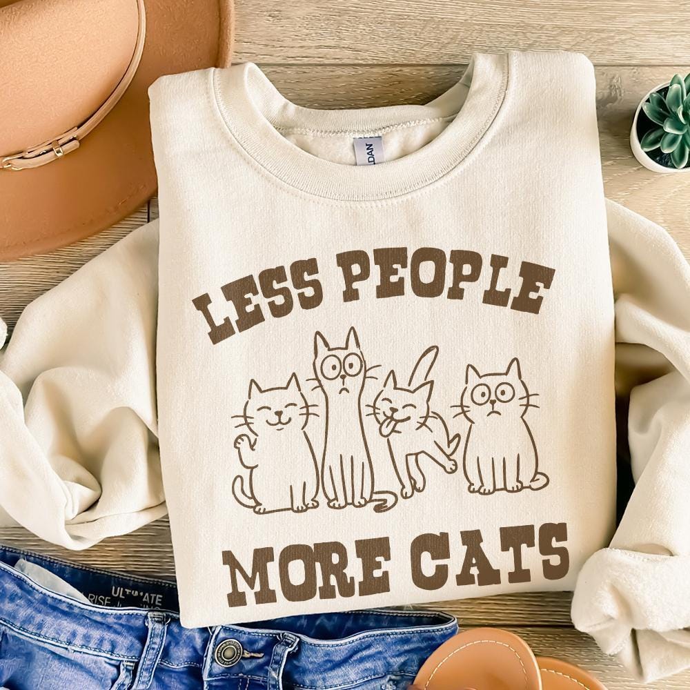 Less People More Cats Vintage Cat Lover Shirt Funny Cat Mom PNG for