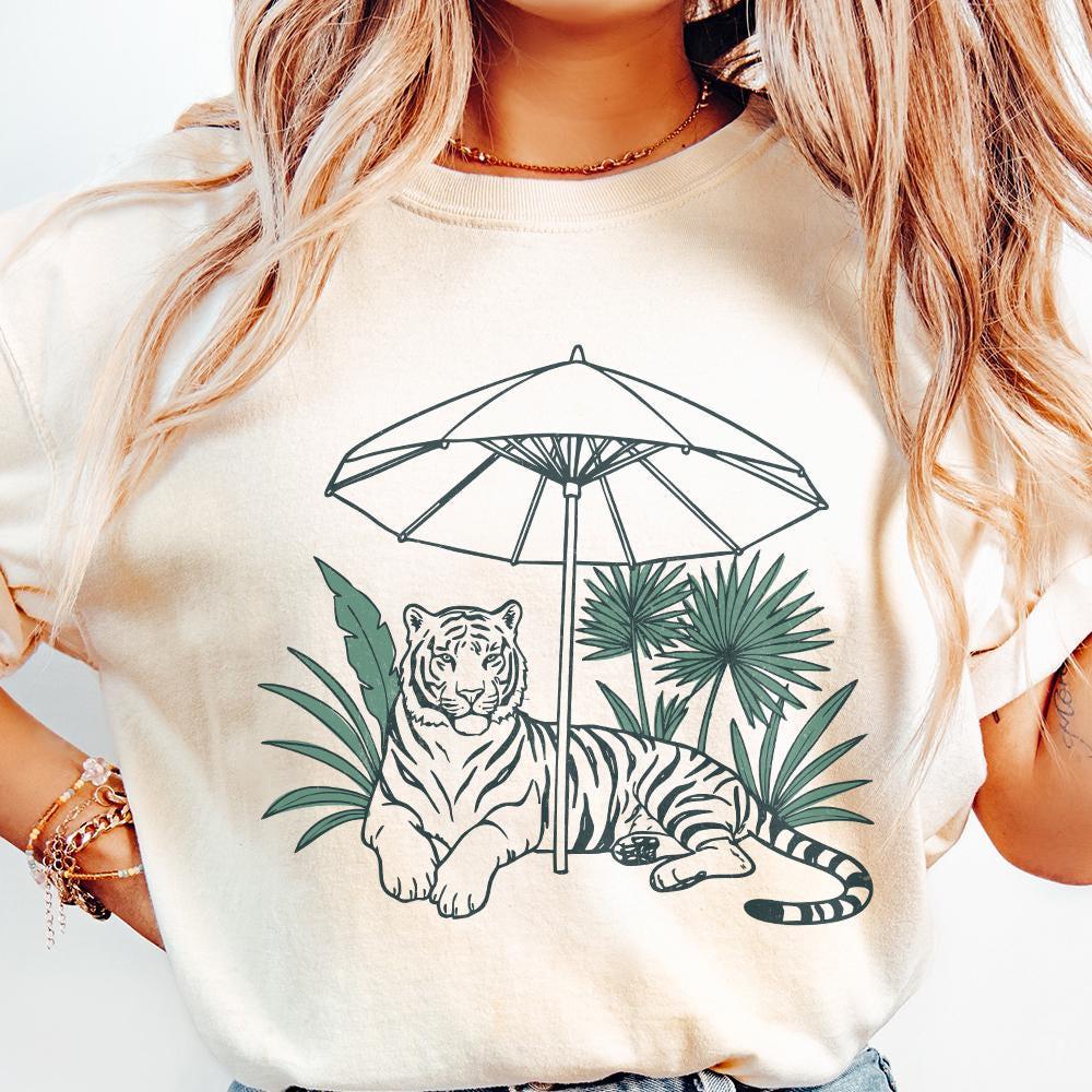 Chill Tiger PNG, Jungle Cat Under Umbrella Sublimation - 300 DPI Design