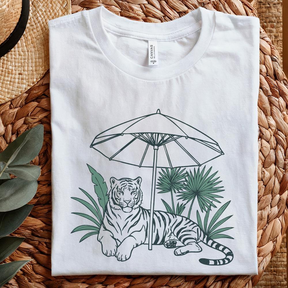 Chill Tiger PNG, Jungle Cat Under Umbrella Sublimation - 300 DPI Design