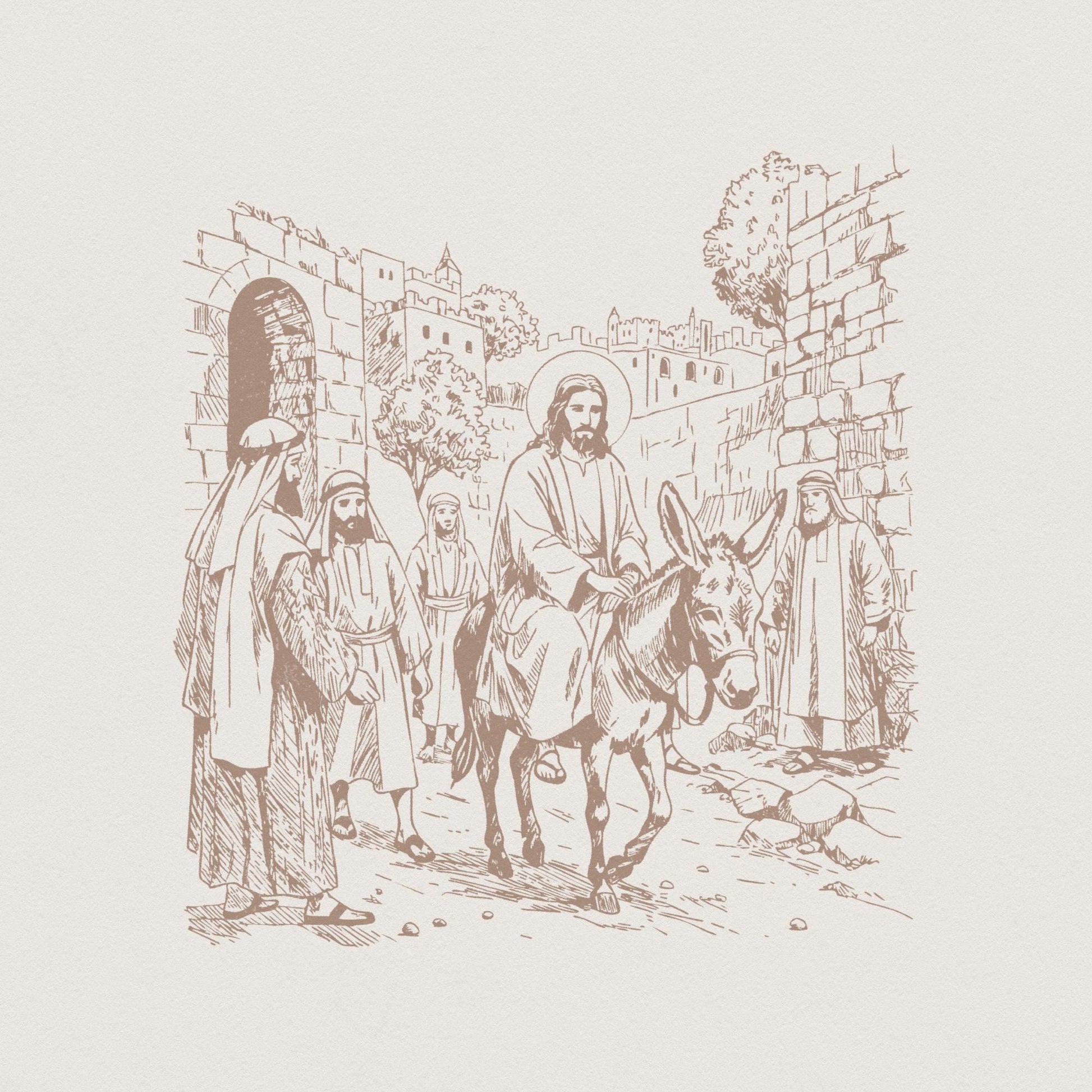 Jesus Entry into Jerusalem Digital Art, Christian Faith Design - 300 DPI