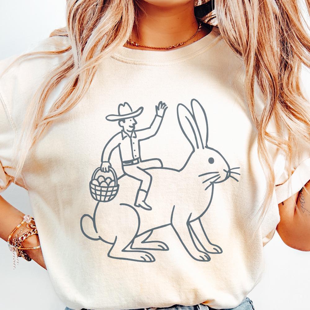 Cowboy Riding Easter Bunny PNG, Western Easter Sublimation - 300 DPI