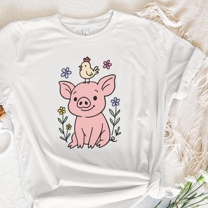 Adorable Pig and Chick PNG, Funny Vintage Farm Clipart - 300 DPI Design