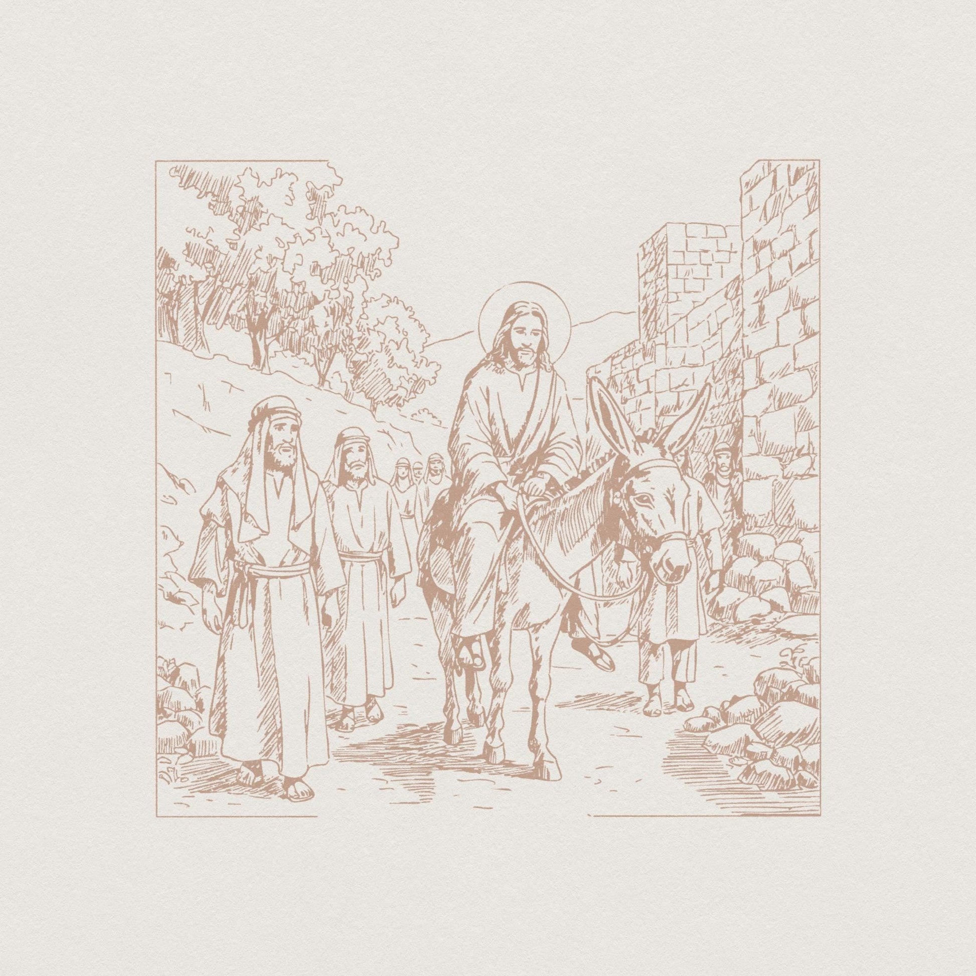 Jesus Riding Donkey PNG, Triumphal Entry Christian Design - 300 DPI