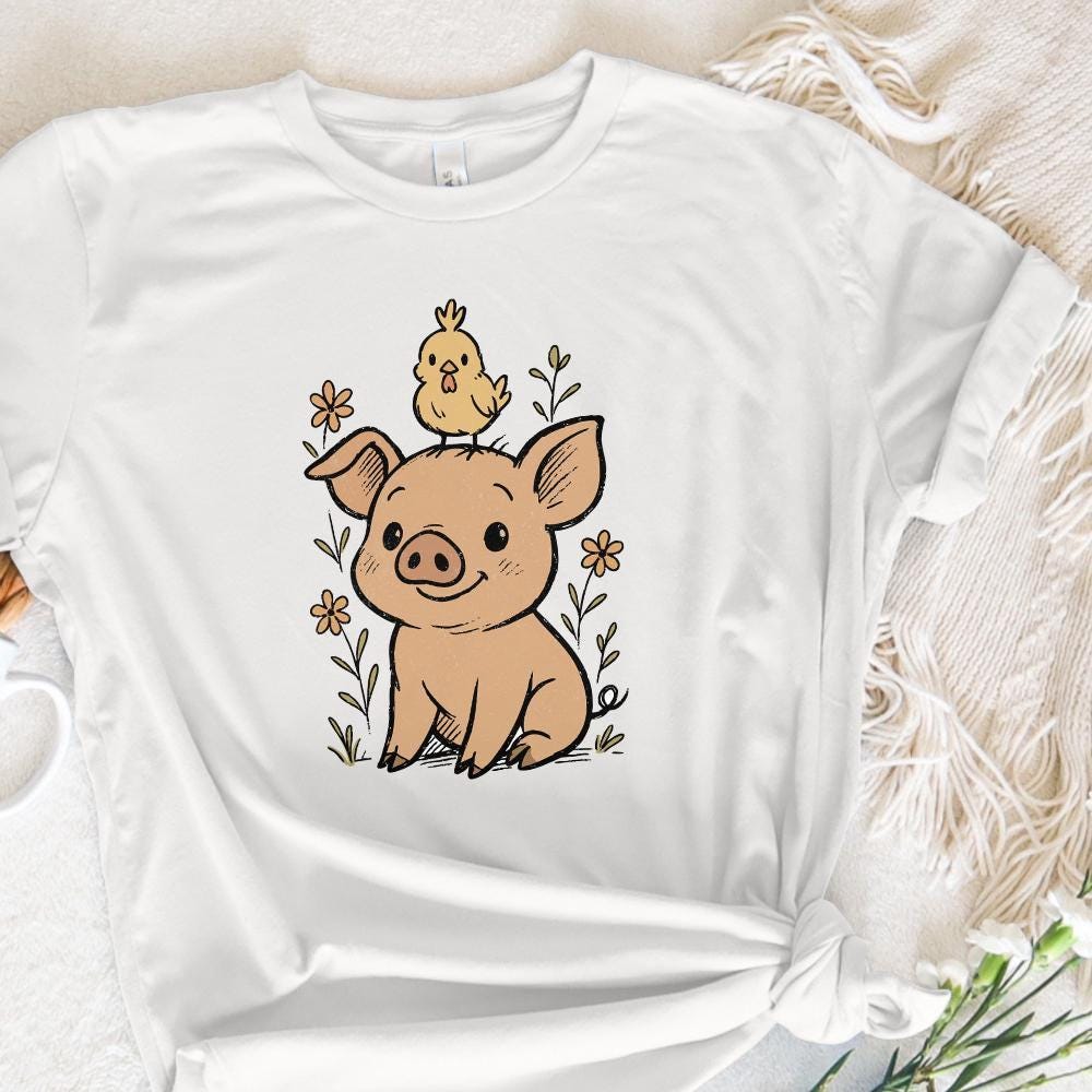 Cute Pig with Chick on Head PNG, Funny Farm Animal Sublimation - 300 DPI