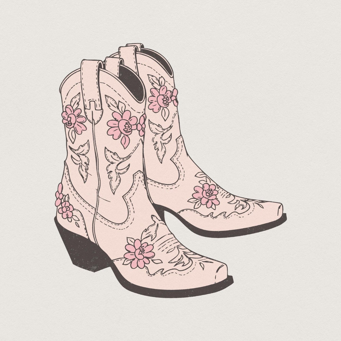 Pink Cowgirl Boots PNG, Floral Western Boots Sublimation Design - 300 DPI