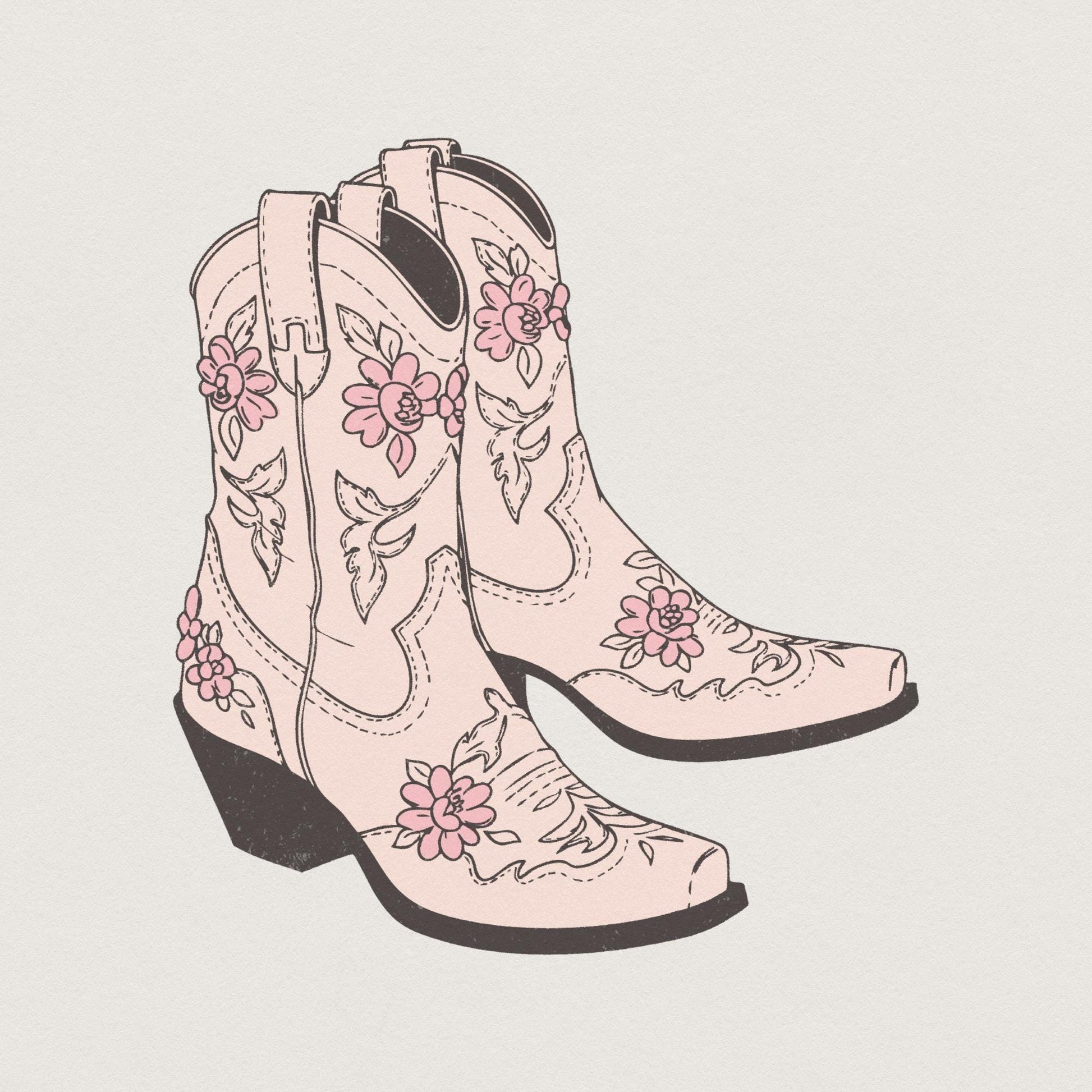 Pink Cowgirl Boots PNG, Floral Western Boots Sublimation Design - 300 DPI