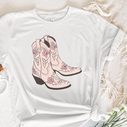 Pink Cowgirl Boots PNG, Floral Western Boots Sublimation Design - 300 DPI