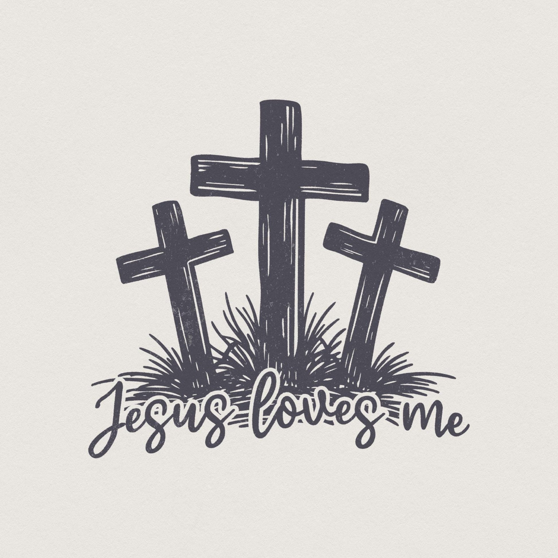 Jesus Loves Me PNG, Three Crosses Christian Sublimation Design - 300 DPI
