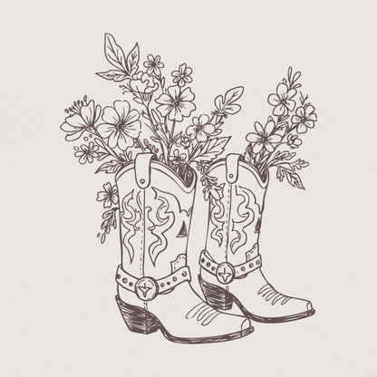 Cowgirl Boots PNG, Floral Cowboy Boots Clipart - 300 DPI Design for T-Shirt