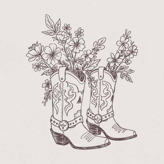 Cowgirl Boots PNG, Floral Cowboy Boots Clipart - 300 DPI Design for T-Shirt