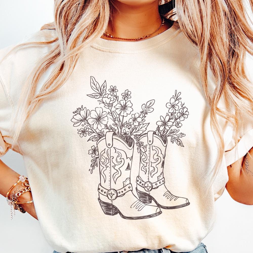 Cowgirl Boots PNG, Floral Cowboy Boots Clipart - 300 DPI Design for T-Shirt