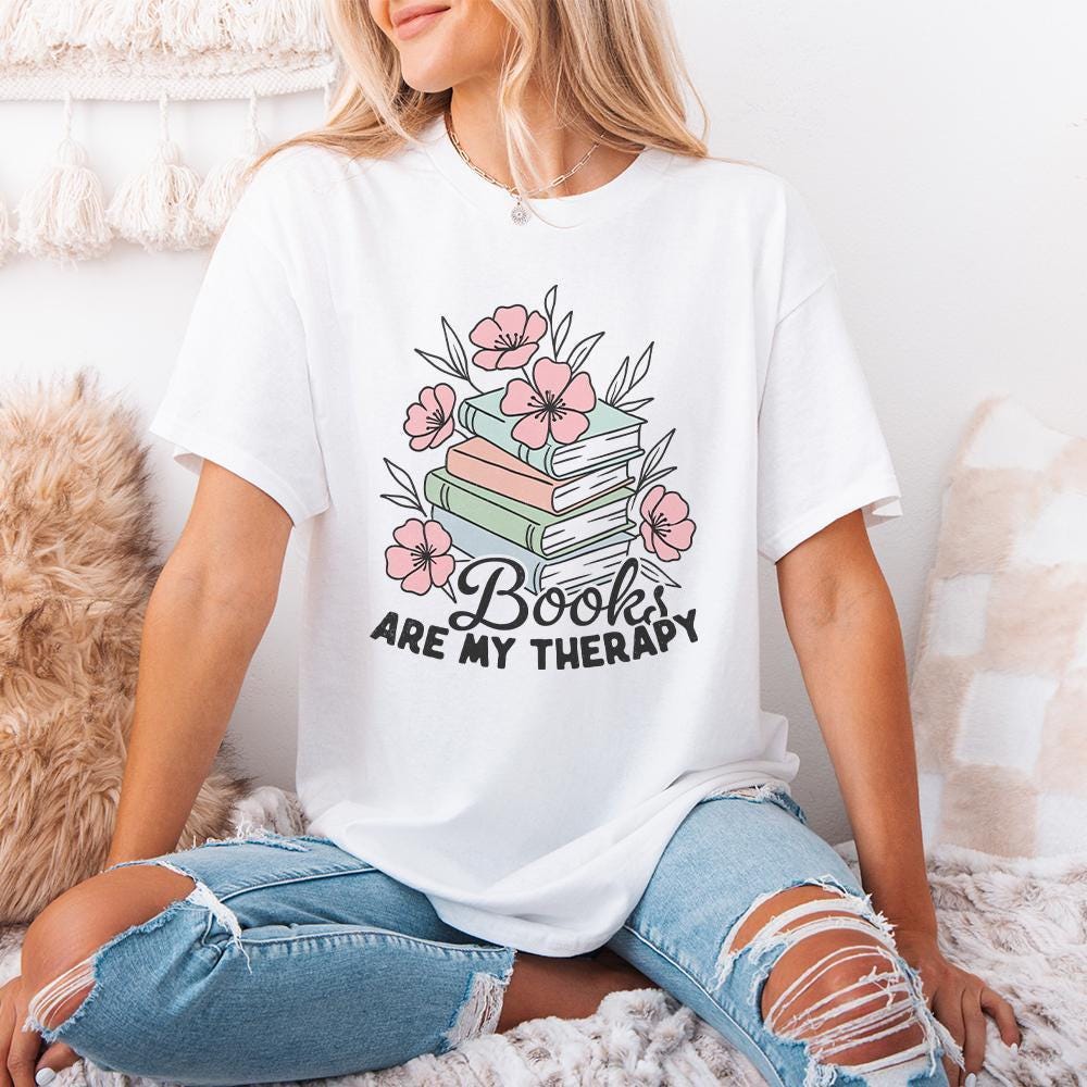 Book Are My Therapy Png, Flower Book Png - 300 DPI Design for T-Shirt