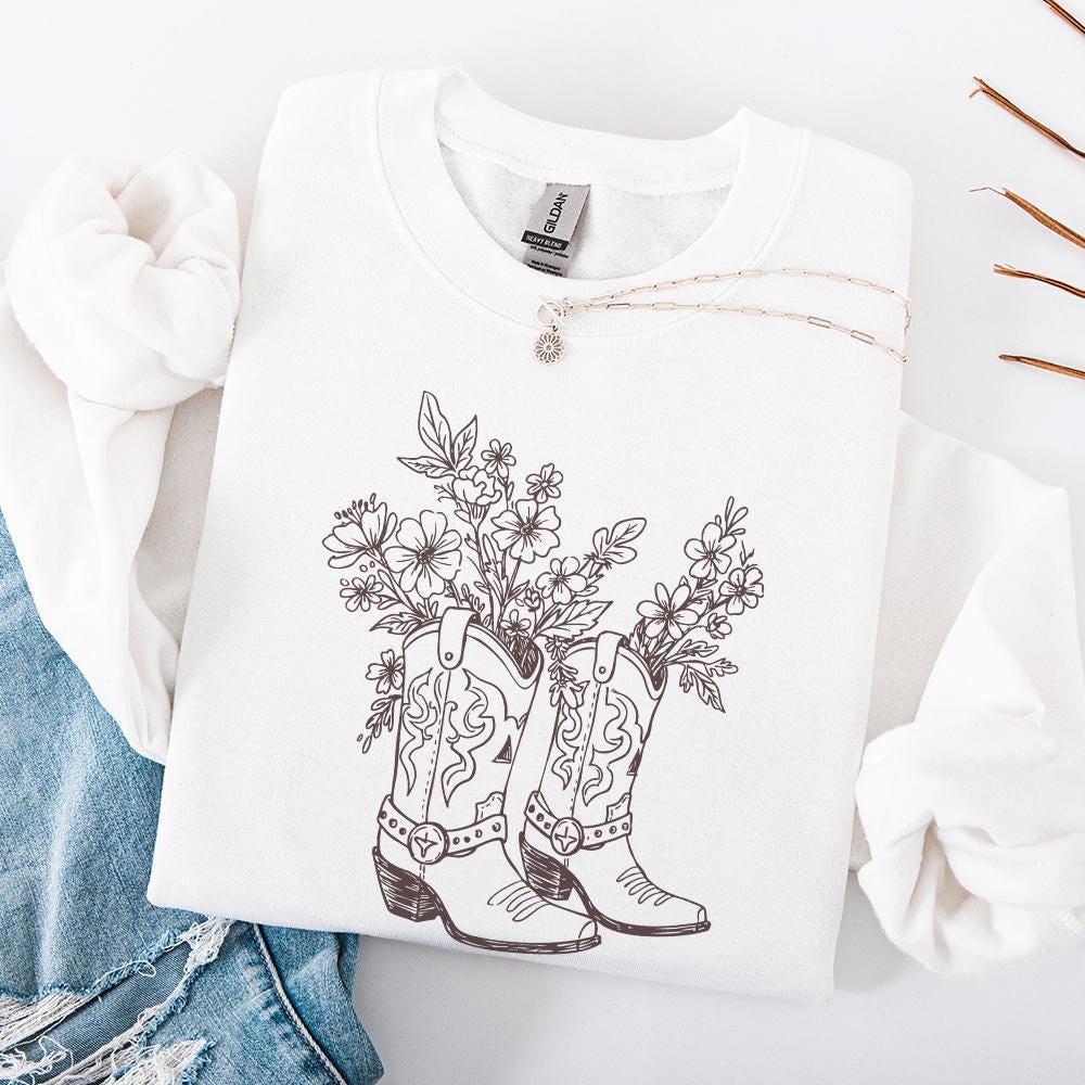 Cowgirl Boots PNG, Floral Cowboy Boots Clipart - 300 DPI Design for T-Shirt