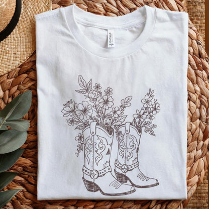 Cowgirl Boots PNG, Floral Cowboy Boots Clipart - 300 DPI Design for T-Shirt
