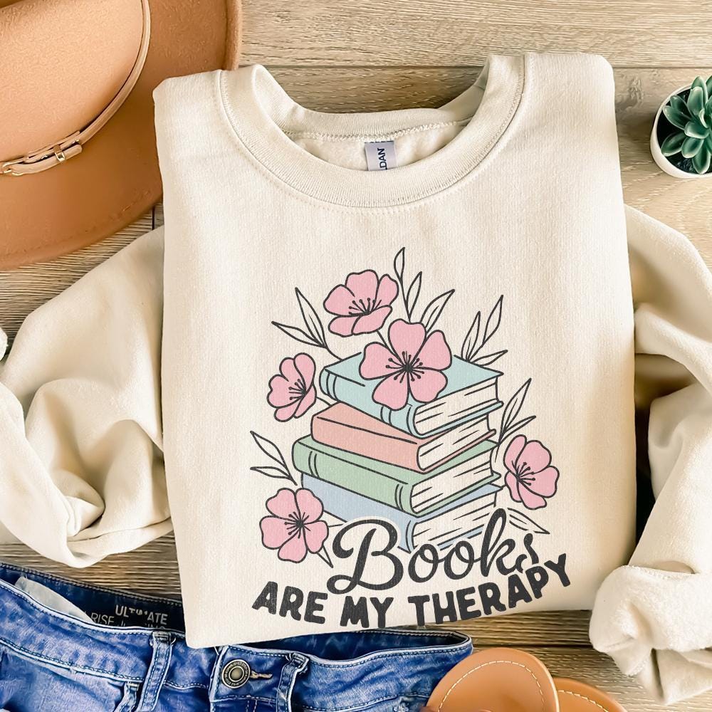 Book Are My Therapy Png, Flower Book Png - 300 DPI Design for T-Shirt