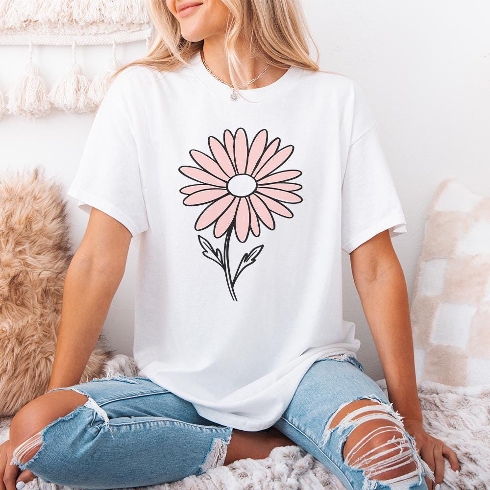 Pink Daisy Flower Clipart PNG, Minimalist Floral Graphic - 300 DPI Design