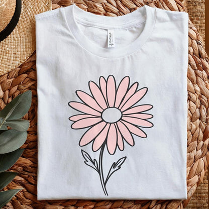 Pink Daisy Flower Clipart PNG, Minimalist Floral Graphic - 300 DPI Design