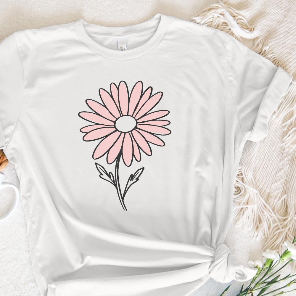 Pink Daisy Flower Clipart PNG, Minimalist Floral Graphic - 300 DPI Design
