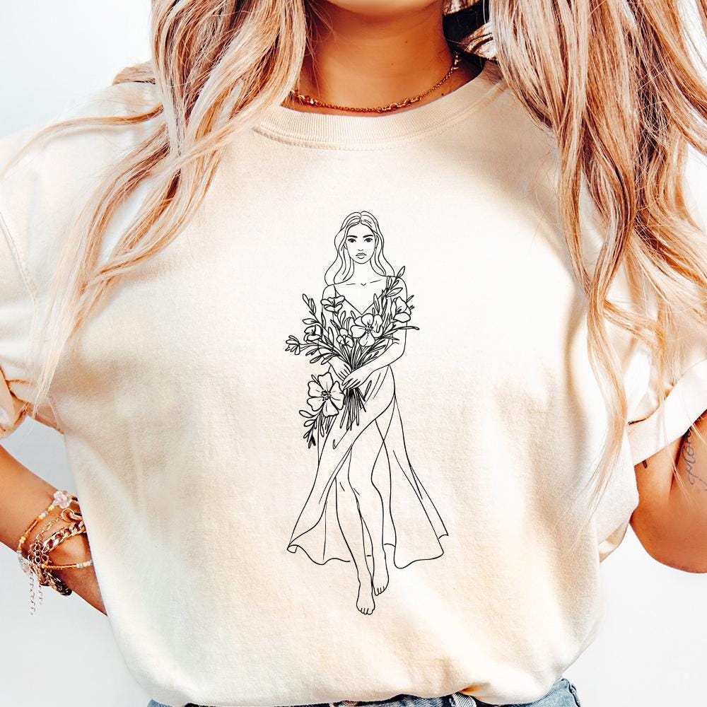 Elegant Lady with Blossoms PNG, Floral Woman Art - 300 DPI Design for