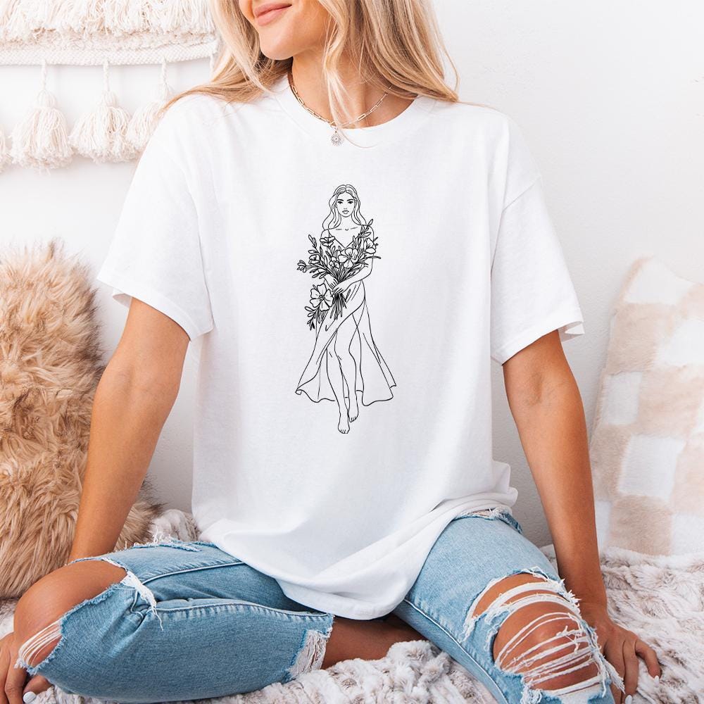 Elegant Lady with Blossoms PNG, Floral Woman Art - 300 DPI Design for