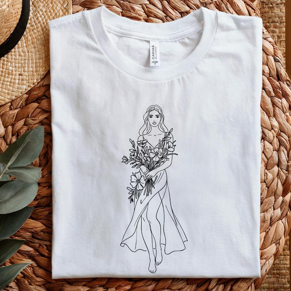 Elegant Lady with Blossoms PNG, Floral Woman Art - 300 DPI Design for