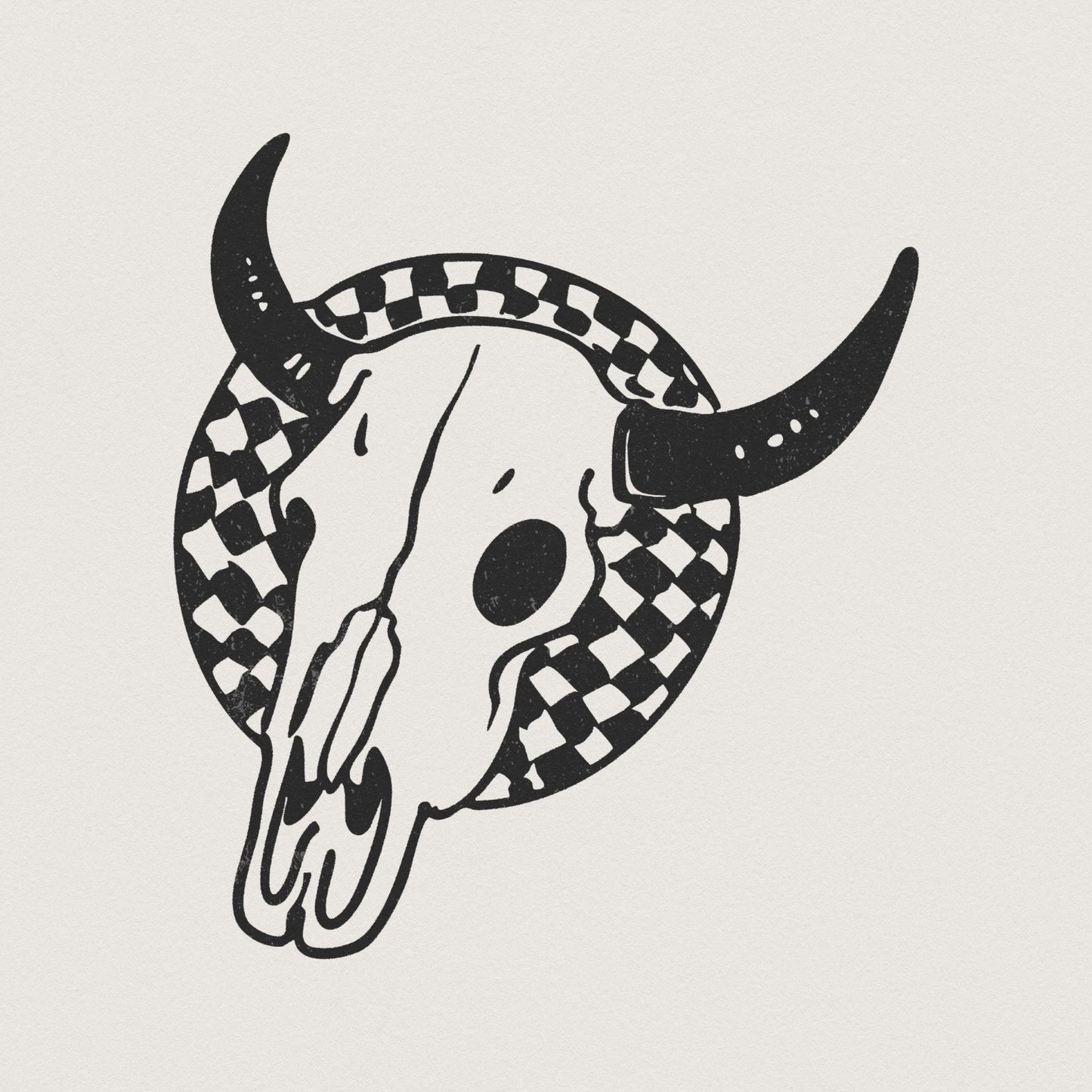 Retro Rodeo Western PNG, Checkered Print Bull - 300 DPI Design for T-Shirt