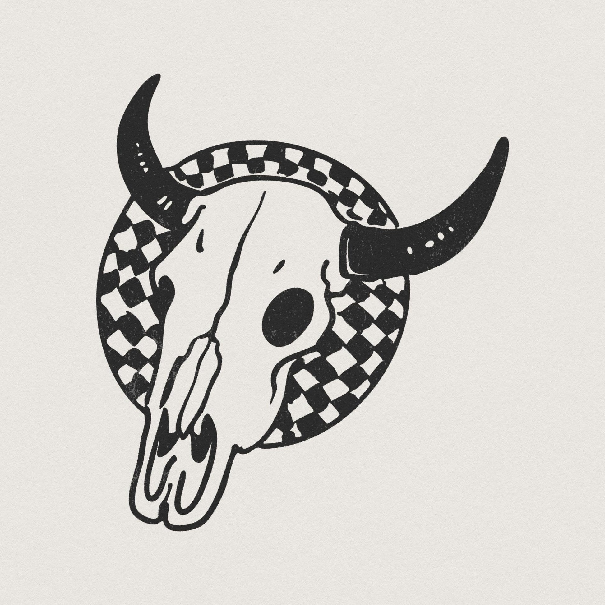 Retro Rodeo Western PNG, Checkered Print Bull - 300 DPI Design for T-Shirt
